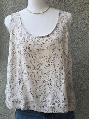 LOFT Cream and Black Printed Sleeveless Top